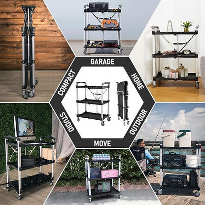 Olympia Tools 85-189 Pack N Roll Collapsible Service Cart, XL, 300LB Capacity, Black