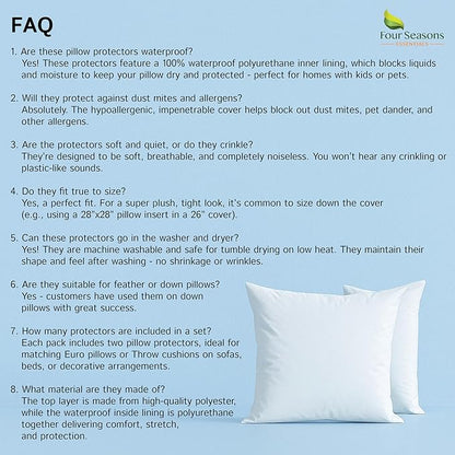 Throw Pillow Covers (Set of 2) - Square 20x20 - Pillow Protectors Waterproof Hypoallergenic Dust Proof Zippered Encasement