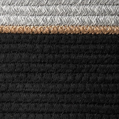 LA JOLIE MUSE Woven Basket Rope Storage Baskets - Large Cotton Organizer, Basket for Baby Blanket, Kids Toy Nursery Laundry Basket Ebony Black XL