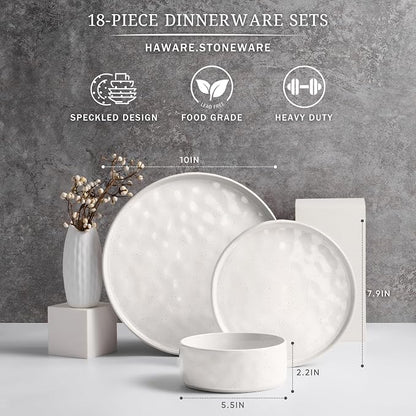 HaWare Dinnerware Sets, 18-Piece Plates and Bowls Set, Speckled White |