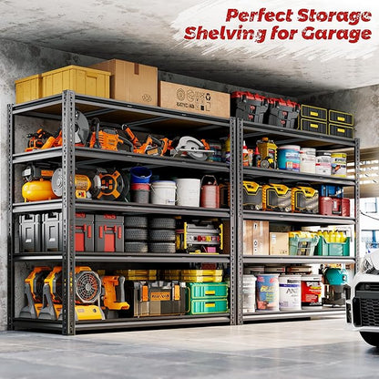 48"W Garage Shelving, 3050LBS Storage Shelves Heavy Duty, 5 Tier Metal Shelving Unit Adjustable Garage Shelves Heavy Duty Shelving for Warehouse,Commercial, Kitchen, 48" W × 24" D × 72" H, Black