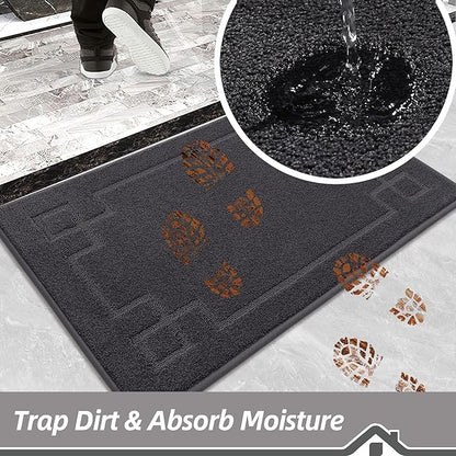 BEQHAUSE Door Mat 20" x 32", Non-Slip Door Mats Indoor Entryway Rugs Washable Low-Profile Absorbent and Stain Resist Floor Mats, Dog Door Mat for Front Back Door, Muddy Wet Shoes & Paws, Dark Grey