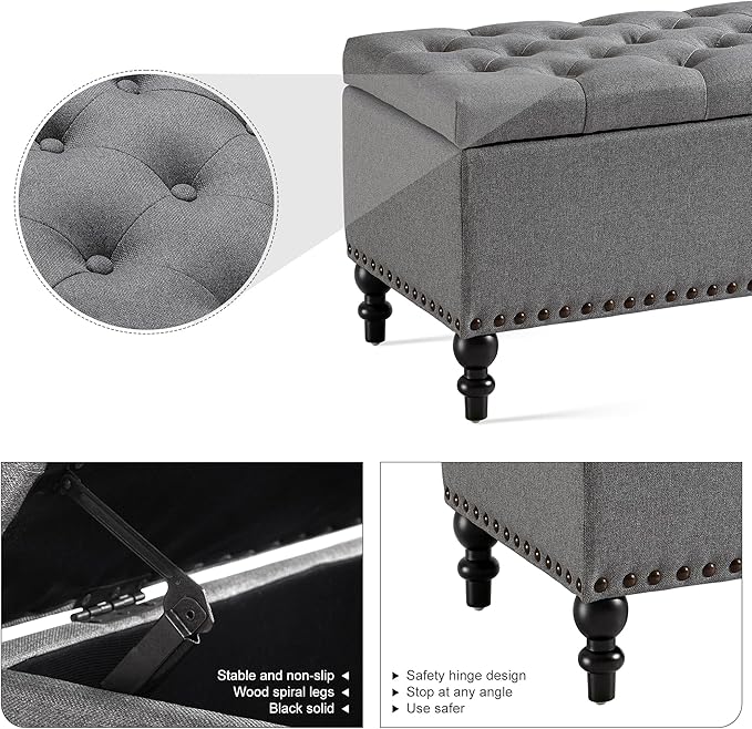 Storage Ottoman 50.2 Inches Upholstered Fabric Storage Ottoman Bench，Button Tufted Ottoman with Storage for Living Room，Bedroom End of Bed Bench Withstands 304lbs