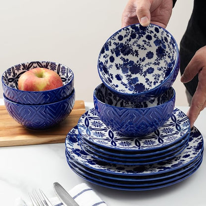 LEHAHA 12 Pieces Modern Porcelain Dinnerware Set，Service
