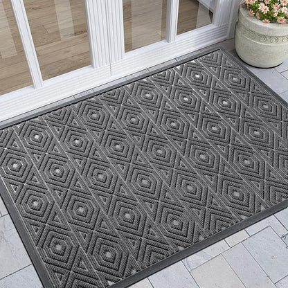 Yimobra Modern Geometric Welcome Doormat, 47 x 32 Inch, Grey, Waterproof, Non Slip, Stain & Fade Resistant, Low Pile, Sturdy Rubber, Easy Clean, Indoor/Outdoor
