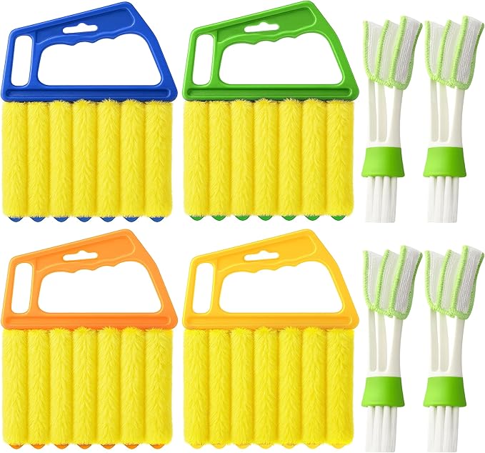 Blind Cleaner Duster Tool - 4 Pcs 7 Fingers Anti-Shedding Window Blind Cleaner Tool and 4 Pcs Air Vent Cleaner, with High-Density Microfiber Fleece and Ergonomic Handle, Detachable and Washable