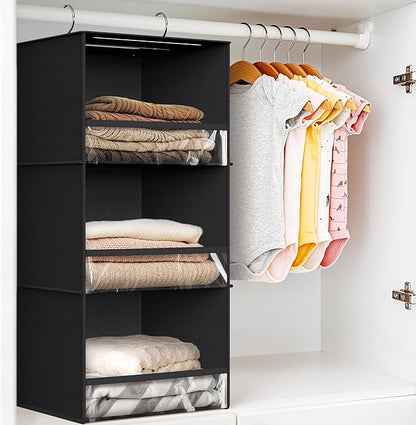 Simple Houseware 3 Shelf Hanging Closet Organizer with Front Stopper, Black