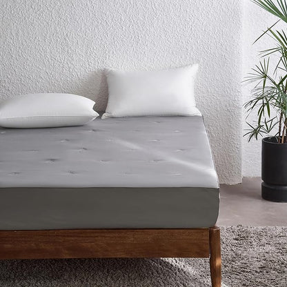 Simple&Opulence Cooling Quilted Mattress Pad – Fitted Sheet Mattress Protector Cover with Elastic Corners, Soft & Breathable, 16 Inch Deep Pocket (Dark Grey,King)