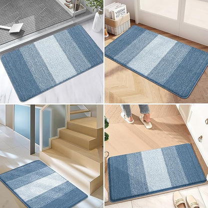 Kitinjoy Indoor Outdoor Door Mat, 71x47 Non-Slip Absorbent Dirt Trapper, Low-Profile Washable Inside Entrance Front Floor Mat, Sturdy Soft Entry Doormats for Entryway, Light Blue