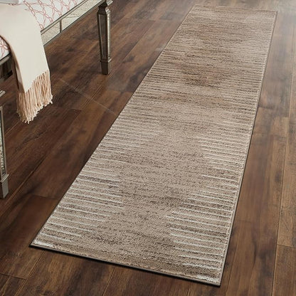 Rugshop Bohemian Stripe Stain Resistant High Traffic Living Room Kitchen Bedroom Dining Home Office Runner Rug 2' x 7' Beige
