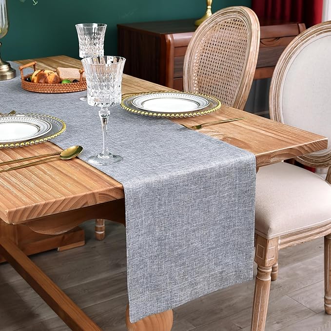 NEWISHER Farmhouse Rustic Table Runner Solid Grey Rectangular Table Runners Faux Linen Table Runner for Everyday Use Kitchen Dining Party Table 13x72 Inch
