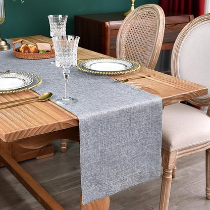 NEWISHER Farmhouse Rustic Table Runner Solid Grey Rectangular Table Runners Faux Linen Table Runner for Everyday Use Kitchen Dining Party Table 13x48 Inch