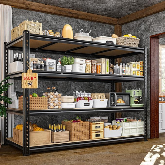 59.8"W Metal Shelving 59.8"H Storage Shelves 2200LBS Garage Shelving Adjustable Metal Shelves Heavy Duty 4 Tier Pantry Shelf for Basement Warehouse Pantry Supermarket 59.8"W x 24"D x 59.8"H