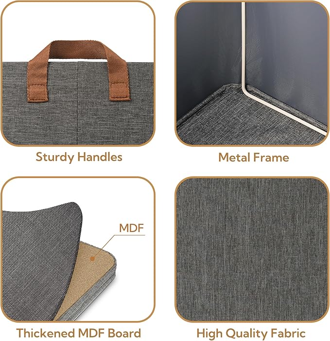 GRANNY SAYS Closet Storage Baskets, Collapsible Fabric Storage Bins with Metal Frame, Clothes Organizer Bins, Extra Large Baskets for Shelves, Dark Gray, 4-Pack