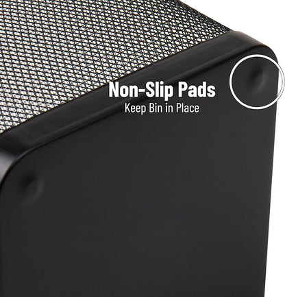 Mind Reader Mesh Trash Can, Waste Paper Basket, Square, Office, Metal Mesh, Set of 2, Black
