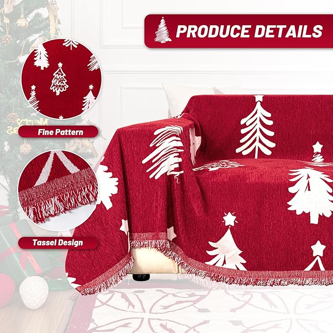 MYSKY HOME 71"X118" Loveseat Christmas Couch Cover, Sectional Sofa Covers Sofa Slipcover for 2 Cushion Couch, L Shape Couch Covers for Dogs, Kids, Washable Sofa Blanket, Furniture Protector, Red