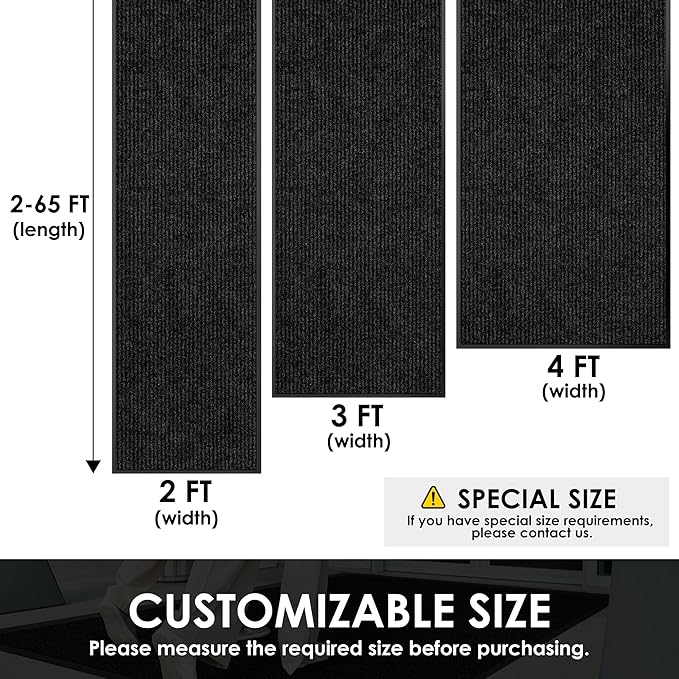 3′ x 20′ Front Door Mat Indoor Outdoor Entrance, Commercial Floor Mat Heavy Duty Dirt Trapper Entryway Doormat, Custom Size Non Slip Rubber Backing Welcome mat, Door Mat for High Traffic Area