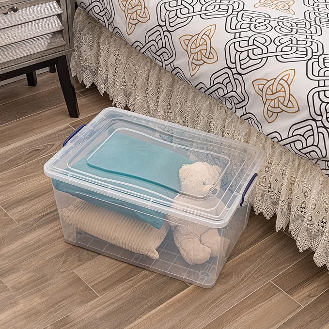 Superio Clear Storage Boxes with Wheels (2 Pack), 85 Qt Heavy Duty Containers with Lids, Stackable Rolling Bins for Home, Garage, Closet Organization- Linen, Tools, Clothing, Supplies