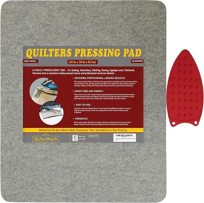 Wool Pressing Pad - 24in x 18in Quilting Ironing Pad - 100% New Zealand Felted Wool Iron Board for Quilters, Great for Quilting Sewing Projects by SAVINA