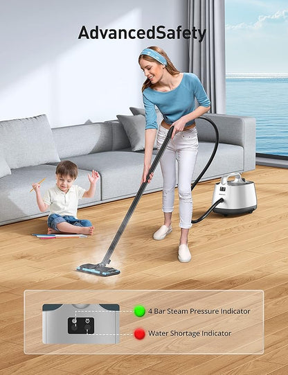 Steam Cleaner, 293°F 58 PSI Powerful Multipurpose Handheld Steam Mop for Home Use, 21 Attachments, 50Oz Capacity, Heavy Duty Steamer for Carpets, Floors, Cars, Tiles, Crack Cleaning, Titanium Silver