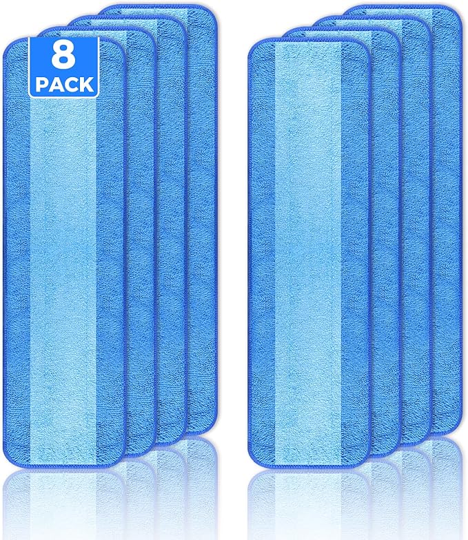8-Pack Microfiber Cleaning Pads, 18-Inch Microfiber Mop Pads Compatible with Bona Mop, Washable and Reusable Mop Pad Refills for Hardwood Tile Laminate Floors