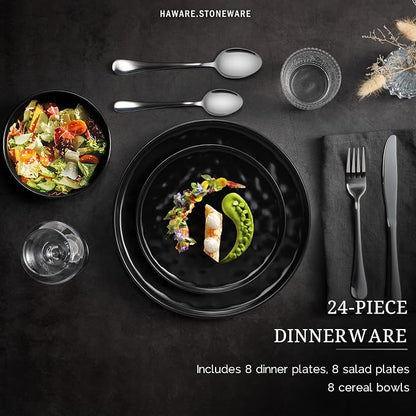 HaWare Dinnerware Sets, 24-Piece Stoneware Dish Set