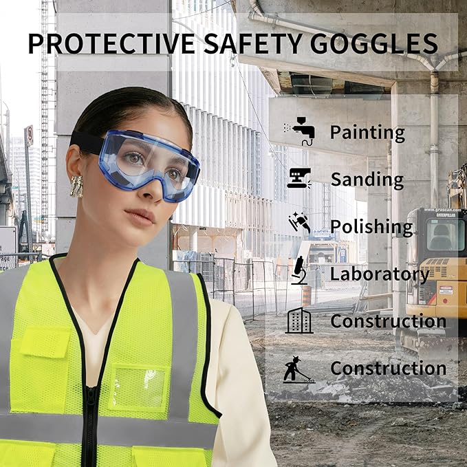 6 Pack Safety Goggles, ANSI Z87.1 Anti-Fog Lab Goggles, Adjustable Protective Eye Protection for Men