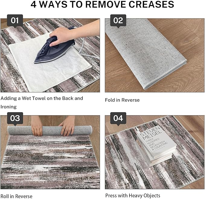 Modern Abstract Runner Rug 2.6x12, Dark Light Brown White Washable Long Kitchen Runner Non-Slip Soft Hallway Rug Runner Thin Print Faux Wool Carpet for Entryway Bedroom Laundry Room Indoor