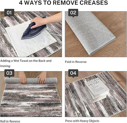 Modern Abstract 5x7 Machine Washable Area Rug Non-Slip Soft Bedroom Living Romm Rug Dark Light Brown White Ultra Thin Print Faux Wool Floor Carpet Throw Rugs for Dining Room Indoor Office