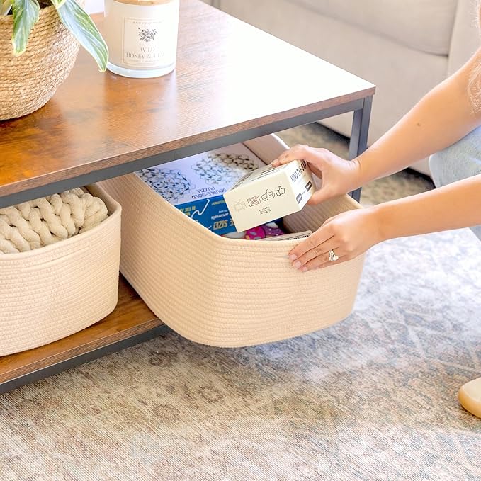 NaturalCozy Storage Baskets 16.8”x13”x7.6” Cotton Rope Woven Baskets for Organizing 3-Pack | Toy Storage Bins | Basket for Shelves, Laundry, Blanket, Clothes, Closet, Kitchen, Bathroom, Gifts