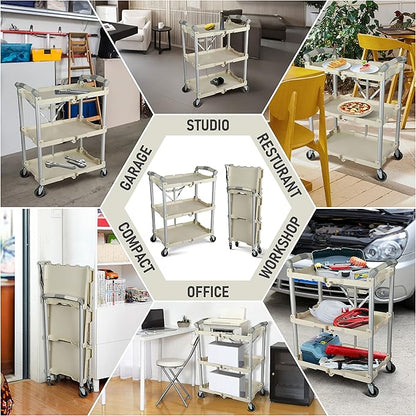 Olympia Tools 89-351 Pack-N-Roll Folding Collapsible Service Cart, 150LB Capacity, White