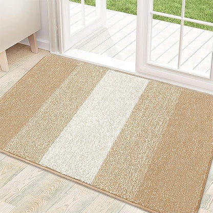 Kitinjoy Indoor Outdoor Door Mat, 32x20 Non-Slip Absorbent Dirt Trapper, Low-Profile Washable Inside Entrance Front Floor Mat, Sturdy Soft Entry Doormats for Entryway, Beige