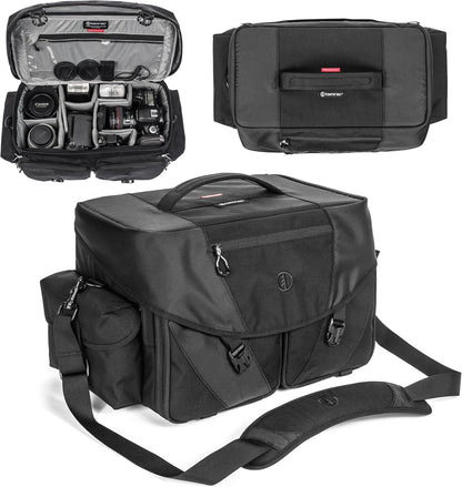 Tamrac Stratus 15 Camera Bag for Photographers, Camera Case for Photography Accessories, Shoulder Bag for DSLR and Mirrorless Cameras, Crossbody Camera Bag with Tripod Holder Strap - Black