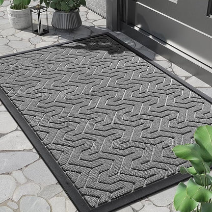 Yimobra Front Door Mat Outside Entrance 29.5x17, Waterproof Heavy Duty Outdoor Mats for Front Door, Non Slip Rubber Entry Mat for Garage Patio, Grey