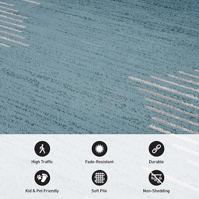Rugshop Bohemian Stripe Stain Resistant High Traffic Living Room Kitchen Bedroom Dining Home Office Area Rug 2' x 7' Blue