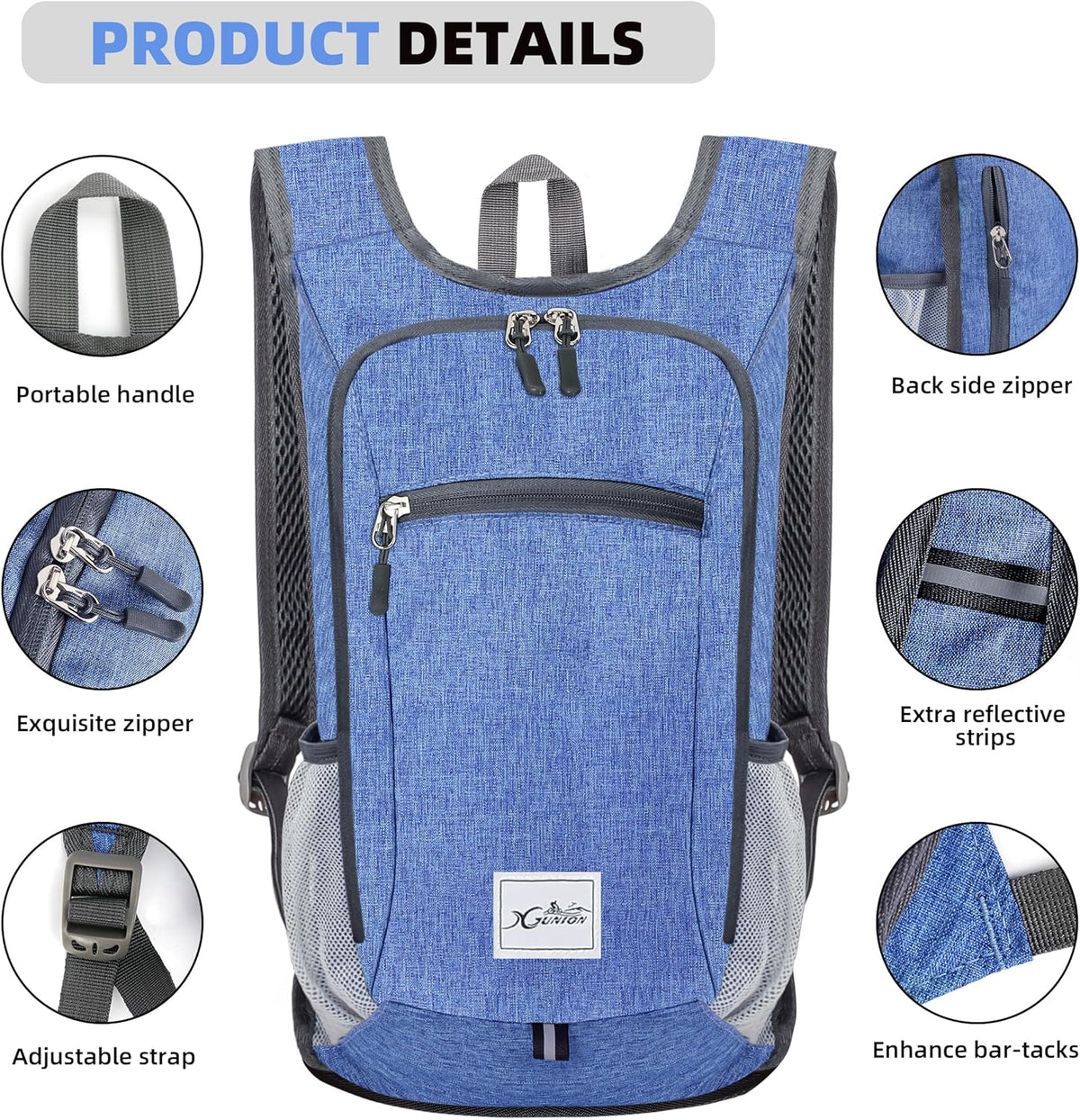 Foldable Hiking Backpack - 10L Daypack for Women & Men (Sky Blue)
