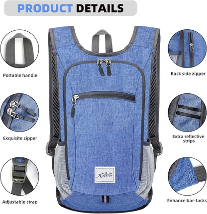 Foldable Hiking Backpack - 10L Daypack for Women & Men (Sky Blue)