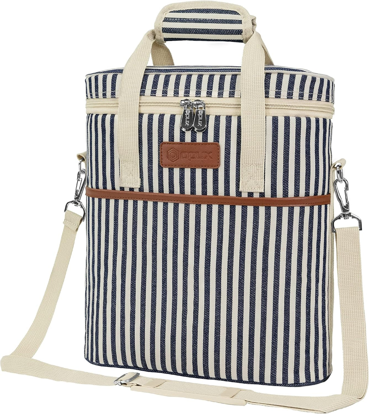 OPUX 3 Bottle Wine Carrier Tote, Insulated Leakproof Wine Cooler Bag, Wine Travel Bag Tote for Picnic BYOB Beach, Portable Wine Bottle Carrying Case, Gift for Wine Lover Women Men Christmas, Stripe