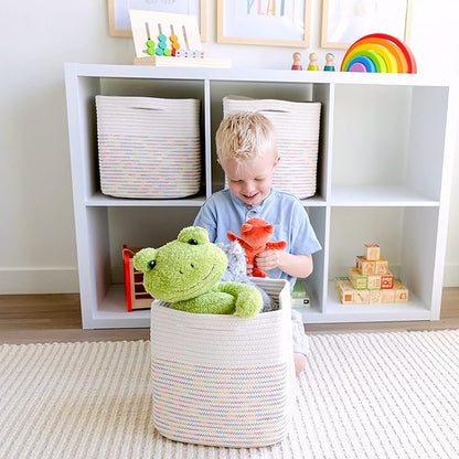 NaturalCozy Storage Cubes 11 Inch Cotton Rope Woven Baskets for Organizing, 3-Pack | Cube Storage Bin | Square Storage Baskets for Shelves Organizer, Classroom, Kids Toy Bins, Closet, Baby Nursery