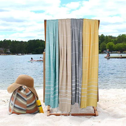 HILLFAIR Cotton Turkish Beach Towels, Quick Dry Lightweight Sand Free Peshtemal Towel for Bath Swim Yoga Pool Travel, Beach Accessories, Oversized Turkish Towel (39 x 72 inch- 4 Pack Multicolor)