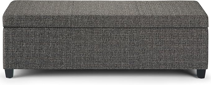 SIMPLIHOME Avalon 48 inch Wide Contemporary Rectangle Storage Ottoman Bench in Dark Grey Tweed Look Fabric, Assembled, For the Living Room, Entryway and Family Room