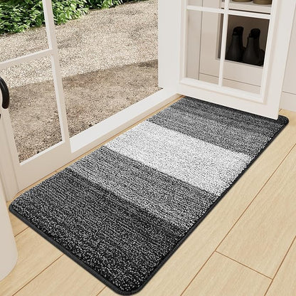 Kitinjoy Indoor Outdoor Door Mat, 59x24 Non-Slip Absorbent Dirt Trapper, Low-Profile Washable Inside Entrance Front Floor Mat, Sturdy Soft Entry Doormats for Entryway, Grey