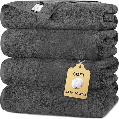 SEMAXE Grey Bath Towels Set of 4, 100% Cotton Luxury Bathroom Towels, Soft, Absorbent, and Quick-Drying, 55"x27", Perfect for Hotels, Gyms, and Spas