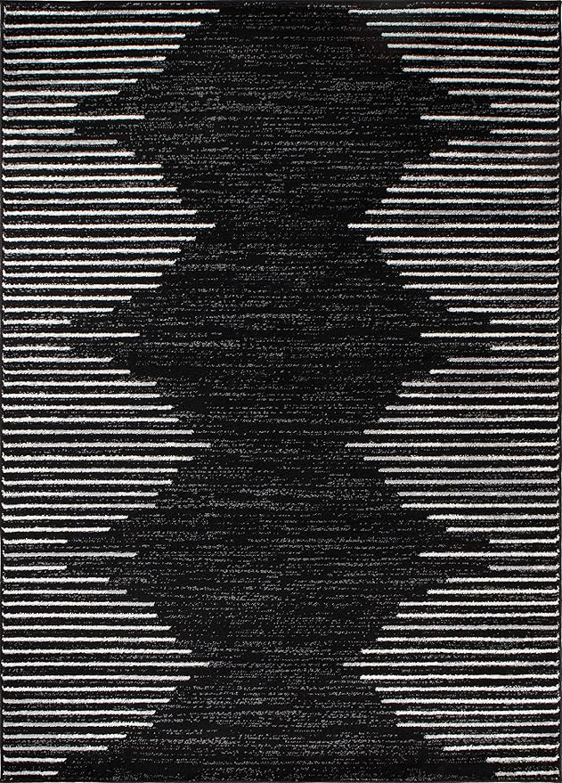 Rugshop Bohemian Stripe Stain Resistant High Traffic Living Room Kitchen Bedroom Dining Home Office Area Rug 5' x 7' Black