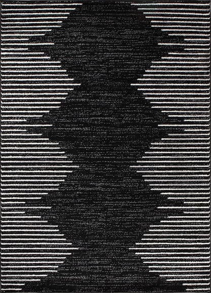 Rugshop Bohemian Stripe Stain Resistant High Traffic Living Room Kitchen Bedroom Dining Home Office Area Rug 5' x 7' Black