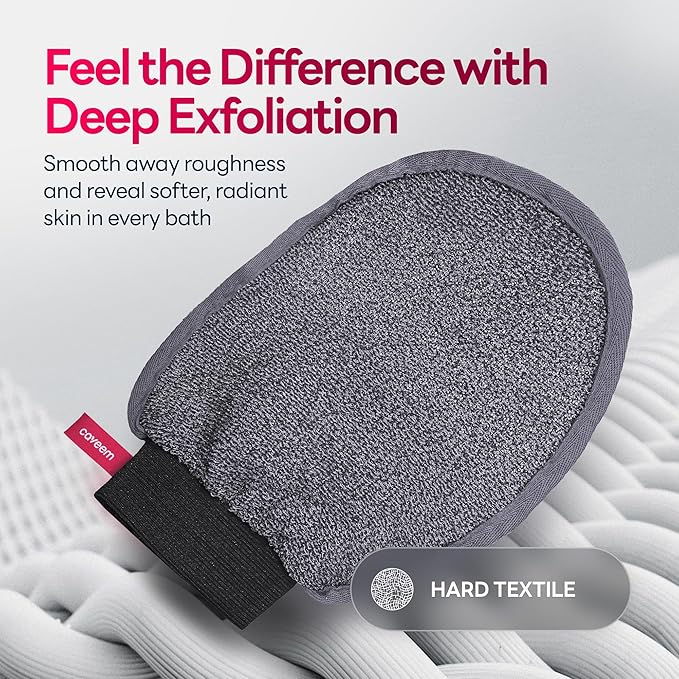 Exfoliating Mitt, Body Scrubber for Deep Exfoliation, Korean Scrub Mitt, Turkish Body Exfoliator for Remove Dead Skin, Gentle Lightweight Loofah Bath Glove for Shower (2 Pack)