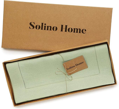 Solino Home Linen Sage Green Table Runner 72 Inches Long - 100% Pure Linen Hemstitch Table Runner 14 x 72 Inch for Dresser, Dining, Christmas, New Year - Classic Hemstitch