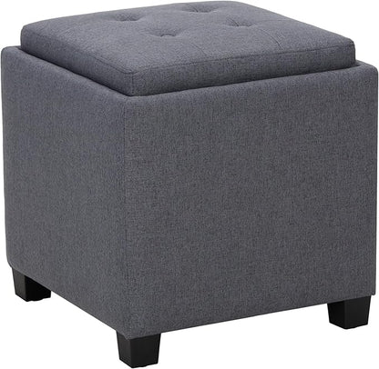COLAMY Fabric Square Storage Ottoman with Reversible Tray Lid – Multi-Functional Footrest, Hidden Storage, Sturdy & Stylish Small Coffee Table for Living Room, Bedroom, or Entryway(Grey)