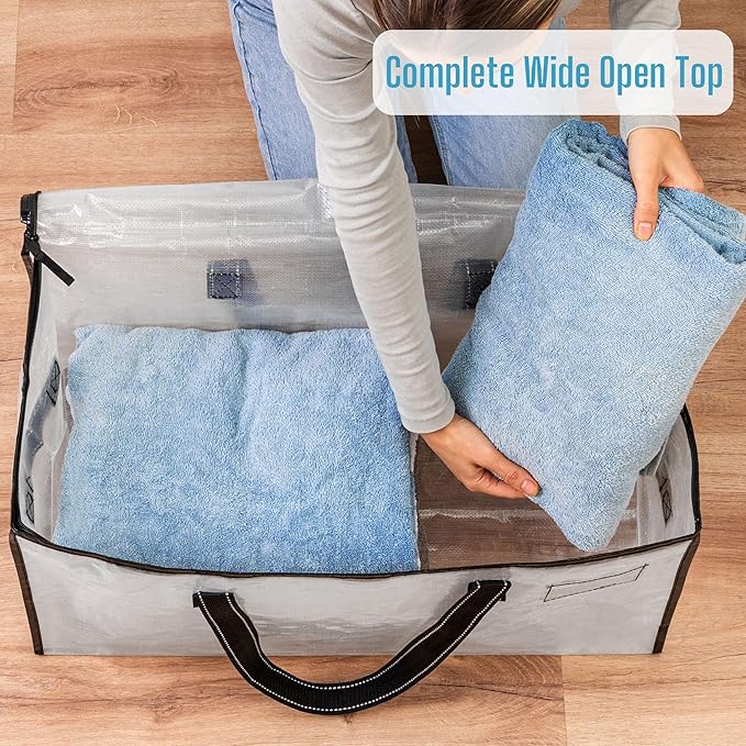 VENO 2 Pack Moving Bags, Comforter and Blanket Storage Bags for Closet, Moving Boxes, Boxes with Lids Alternative, College Dorm Packing Supplies, Foldable Heavy-Duty Tote with Window (Clear, 2 Pack)