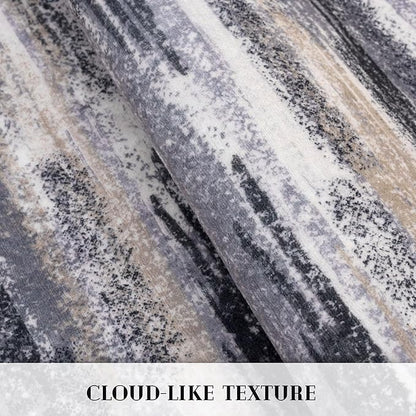 Modern Abstract Runner Rug 2.6x18, Grey Black Multi Washable Long Kitchen Runner Non-Slip Soft Hallway Rug Runner Thin Print Faux Wool Carpet for Entryway Bedroom Laundry Room Indoor Home Decor